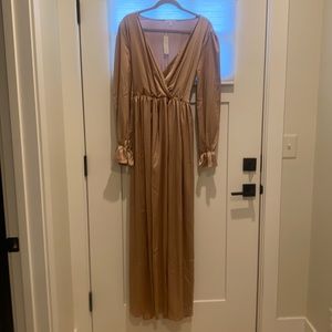 Champagne/Gold Satin Maxi Dress